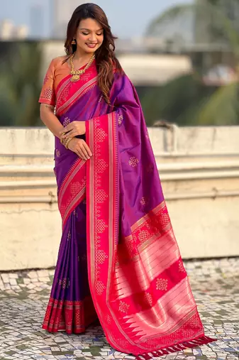purple soft silk blend woven saree ceremonial looks