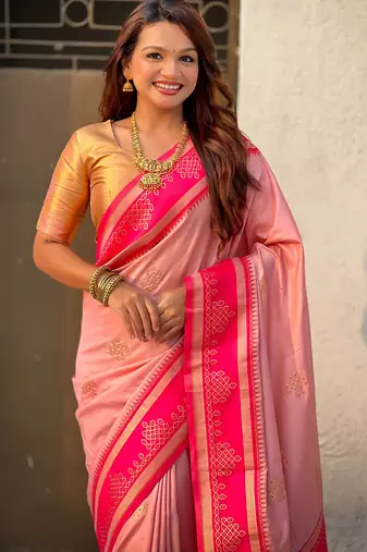 pink soft silk blend woven saree ceremonial looks