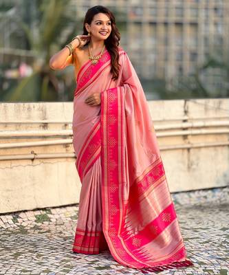 pink soft silk blend woven saree ceremonial looks 4