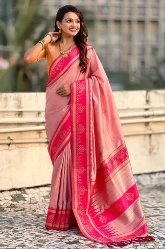 pink soft silk blend woven saree ceremonial looks