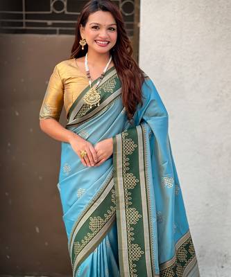 sky blue soft silk blend woven saree ceremonial looks 3