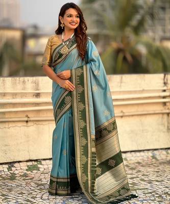 sky blue soft silk blend woven saree ceremonial looks 4