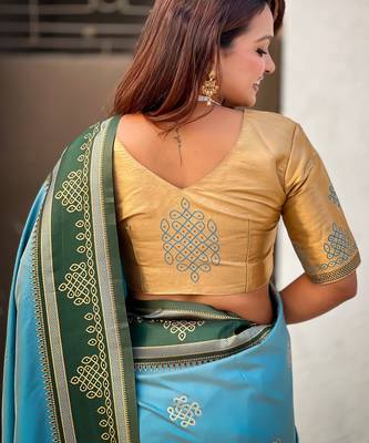 sky blue soft silk blend woven saree ceremonial looks 5