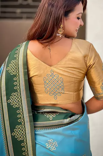 sky blue soft silk blend woven saree ceremonial looks