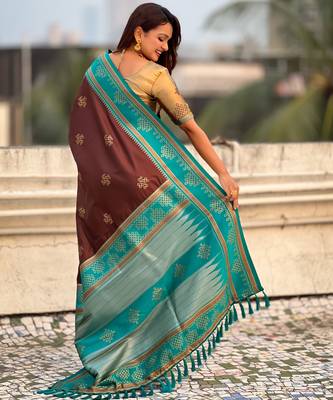 coffee soft silk blend woven saree ceremonial looks 2