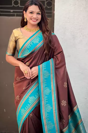 coffee soft silk blend woven saree ceremonial looks
