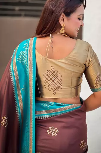 coffee soft silk blend woven saree ceremonial looks