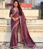 wine color crush silk blend fabric designer embroidered wedding special saree