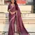 wine color crush silk blend fabric designer embroidered wedding special saree