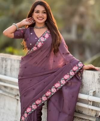 wine crush silk blend embroidered wedding special saree 3