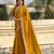 mustard color crush silk blend fabric designer embroidered wedding special saree