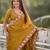 mustard color crush silk blend fabric designer embroidered wedding special saree