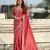 coral color crush silk blend fabric designer embroidered wedding special saree