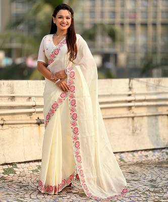 white crush silk blend embroidered wedding special saree 1
