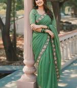 green color crush silk blend fabric designer embroidered wedding special saree
