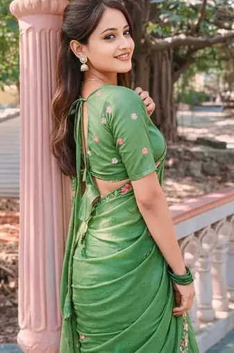 green crush silk blend embroidered wedding special saree
