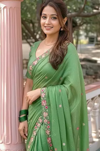 green crush silk blend embroidered wedding special saree