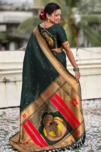 green soft silk blend woven paithani cultural rich saree