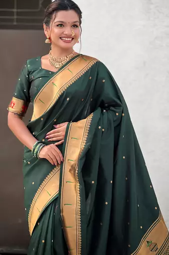 green soft silk blend woven paithani cultural rich saree