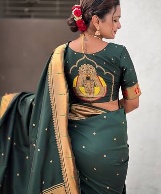 green soft silk blend woven paithani cultural rich saree 5