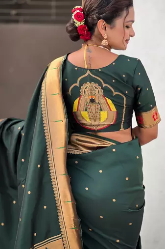 green soft silk blend woven paithani cultural rich saree