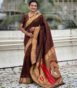 coffee color soft silk blend fabric  woven paithani designer cultural rich saree