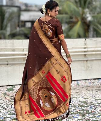 coffee soft silk blend woven paithani cultural rich saree 2