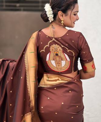 coffee soft silk blend woven paithani cultural rich saree 5
