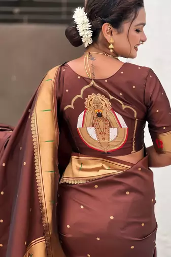 coffee soft silk blend woven paithani cultural rich saree