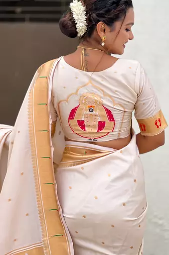 cream soft silk blend woven paithani cultural rich saree