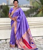 lavender color soft silk blend fabric  woven paithani designer cultural rich saree