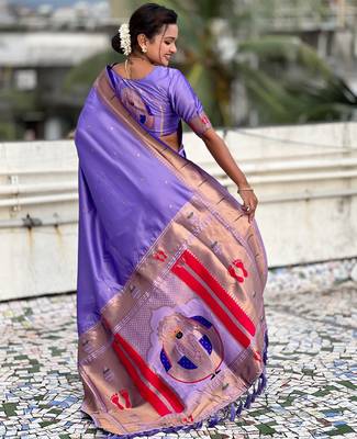 lavender soft silk blend woven paithani cultural rich saree 2