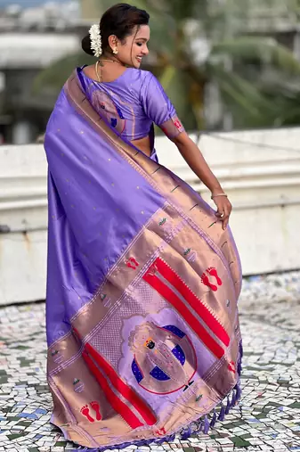 lavender soft silk blend woven paithani cultural rich saree
