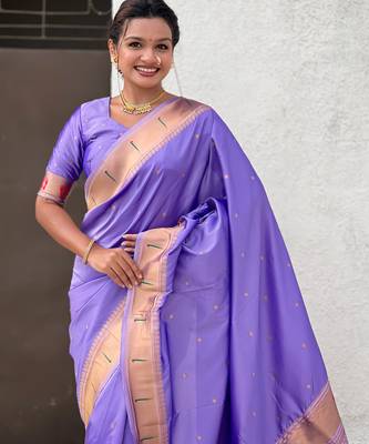 lavender soft silk blend woven paithani cultural rich saree 3