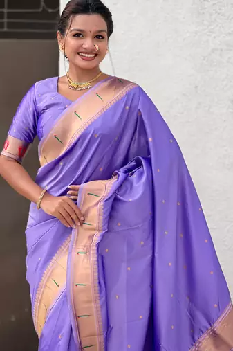 lavender soft silk blend woven paithani cultural rich saree