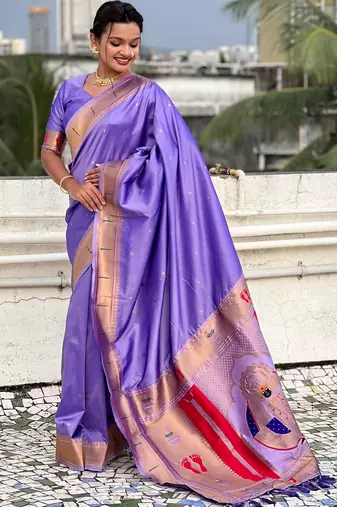 lavender soft silk blend woven paithani cultural rich saree