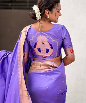lavender soft silk blend woven paithani cultural rich saree 5