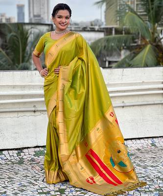 mahendi soft silk blend woven paithani cultural rich saree 1