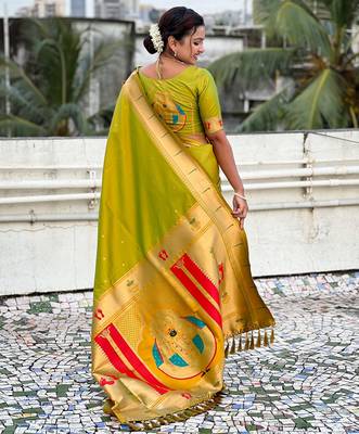 mahendi soft silk blend woven paithani cultural rich saree 2