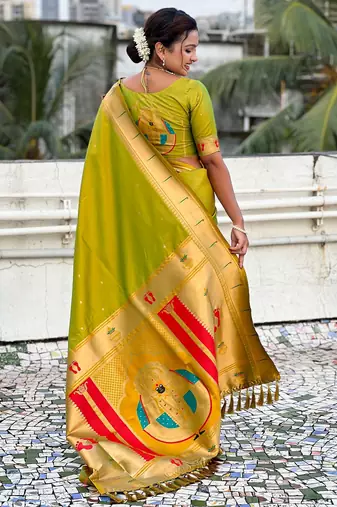 mahendi soft silk blend woven paithani cultural rich saree