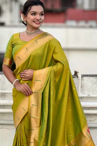 mahendi soft silk blend woven paithani cultural rich saree