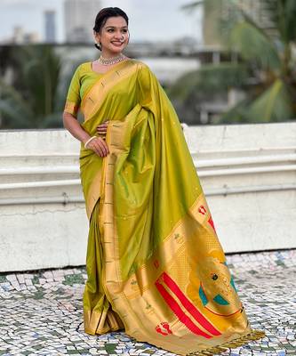 mahendi soft silk blend woven paithani cultural rich saree 4