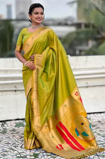 mahendi soft silk blend woven paithani cultural rich saree