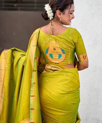 mahendi soft silk blend woven paithani cultural rich saree 5