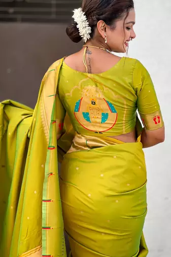 mahendi soft silk blend woven paithani cultural rich saree