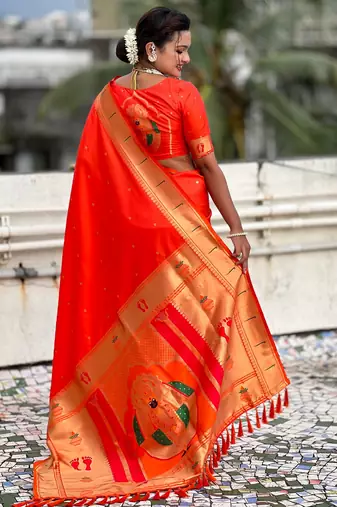 orange soft silk blend woven paithani cultural rich saree