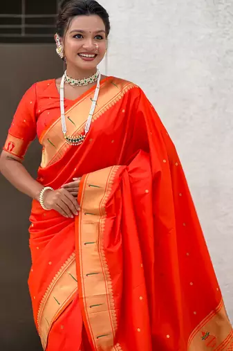 orange soft silk blend woven paithani cultural rich saree