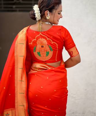 orange soft silk blend woven paithani cultural rich saree 5