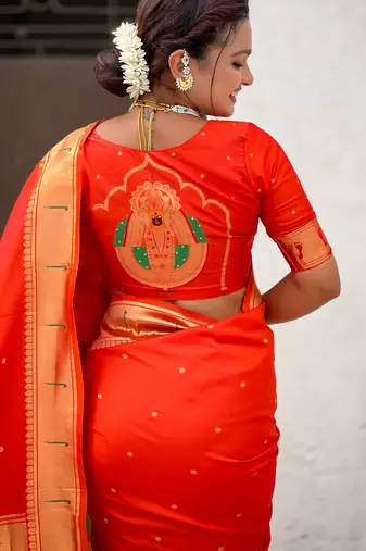 orange soft silk blend woven paithani cultural rich saree