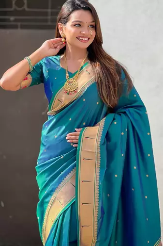 sky blue soft silk blend woven paithani cultural rich saree
